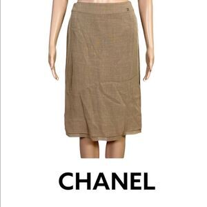 Chanel Vintage Tan Knit Silk Lined High-Waisted Pencil Skirt 4 EUR 36